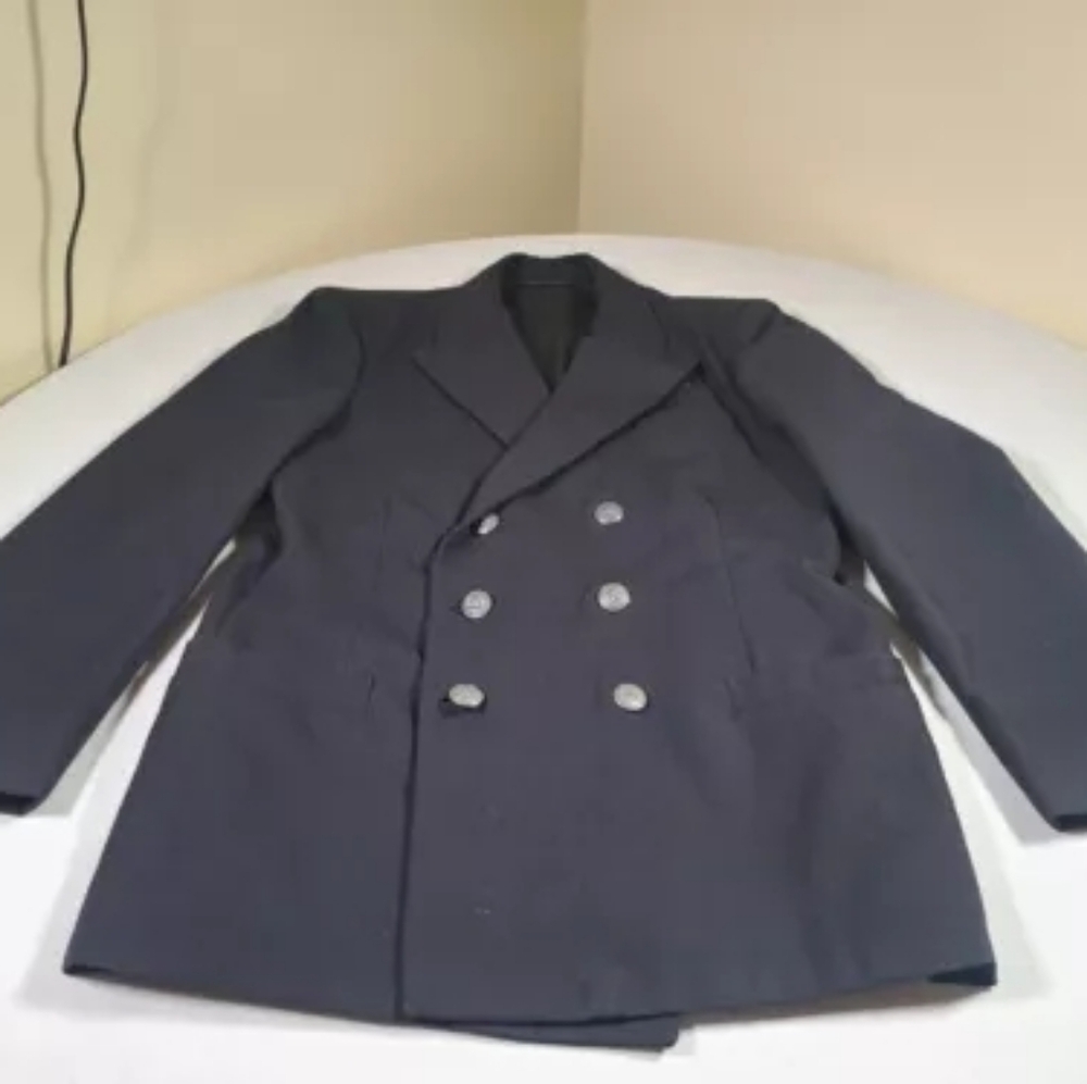 Wool Double Breasted USA Made Military US Navy Issue Coat Mens 44S Black